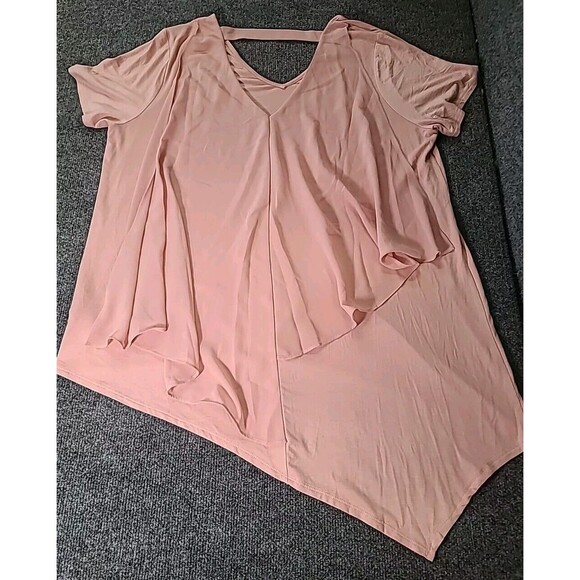Lisa Rinna Collection V-Neck Top with Chiffon Back Detail Petal Rose Pink Size L - Picture 6 of 7